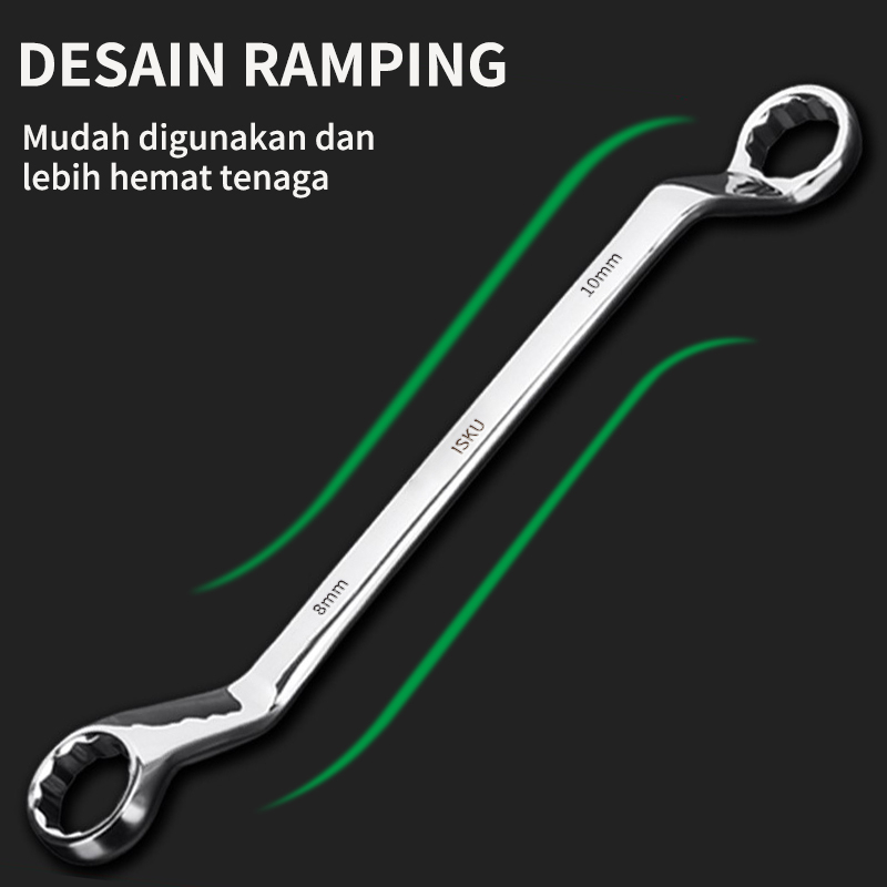 ISKU Kunci Double RING Lengkap 8-27mm Kunci Ring Offset Ring Spanner Industrial CR-V