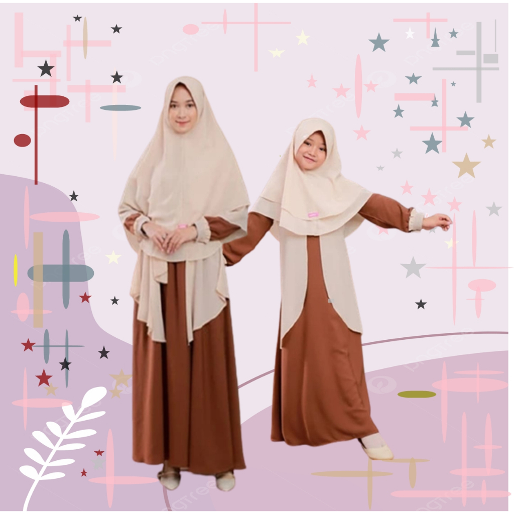 gamis couple syari / gamis muslim ibu dan anak plus hijab terbaru 2023