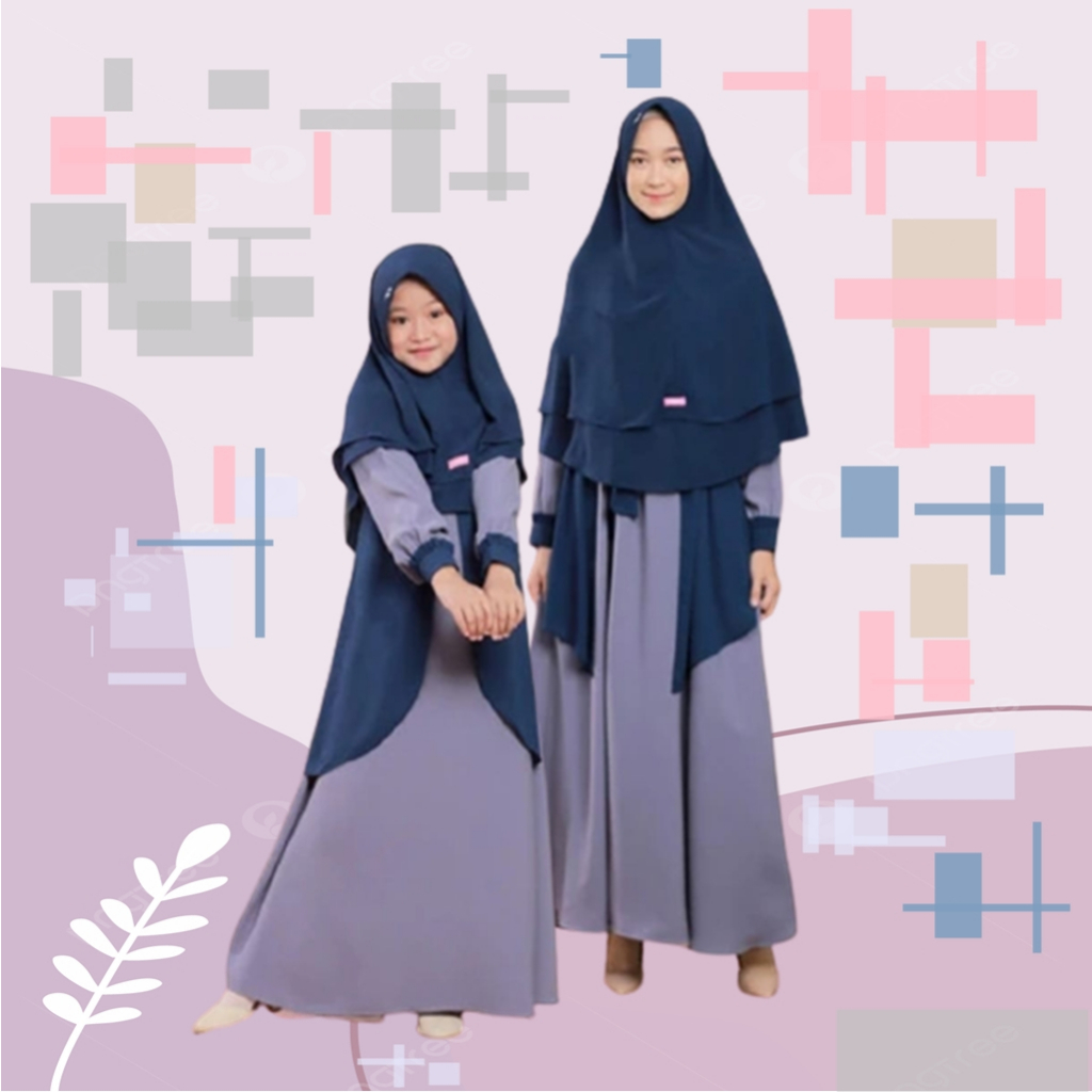 gamis couple syari / gamis muslim ibu dan anak plus hijab terbaru 2023