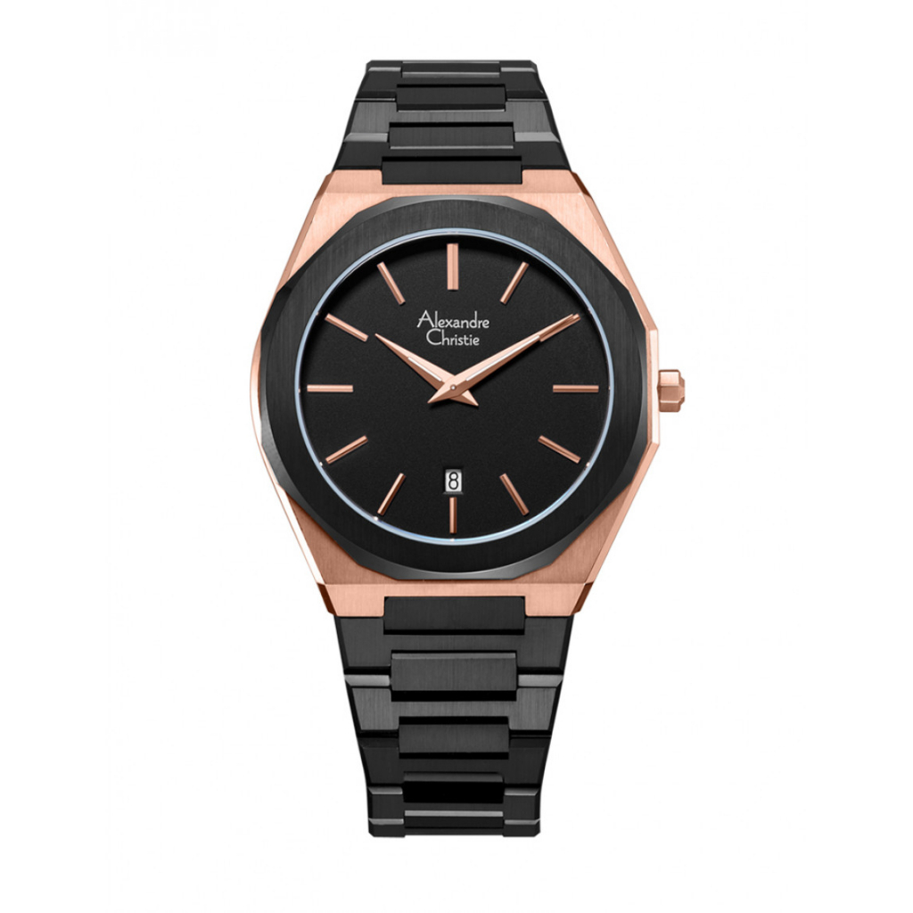 JAM TANGAN WANITA ALEXANDRE CHRISTIE AC 8600 / AC8600 ROSEGOLD BLACK ORIGINAL