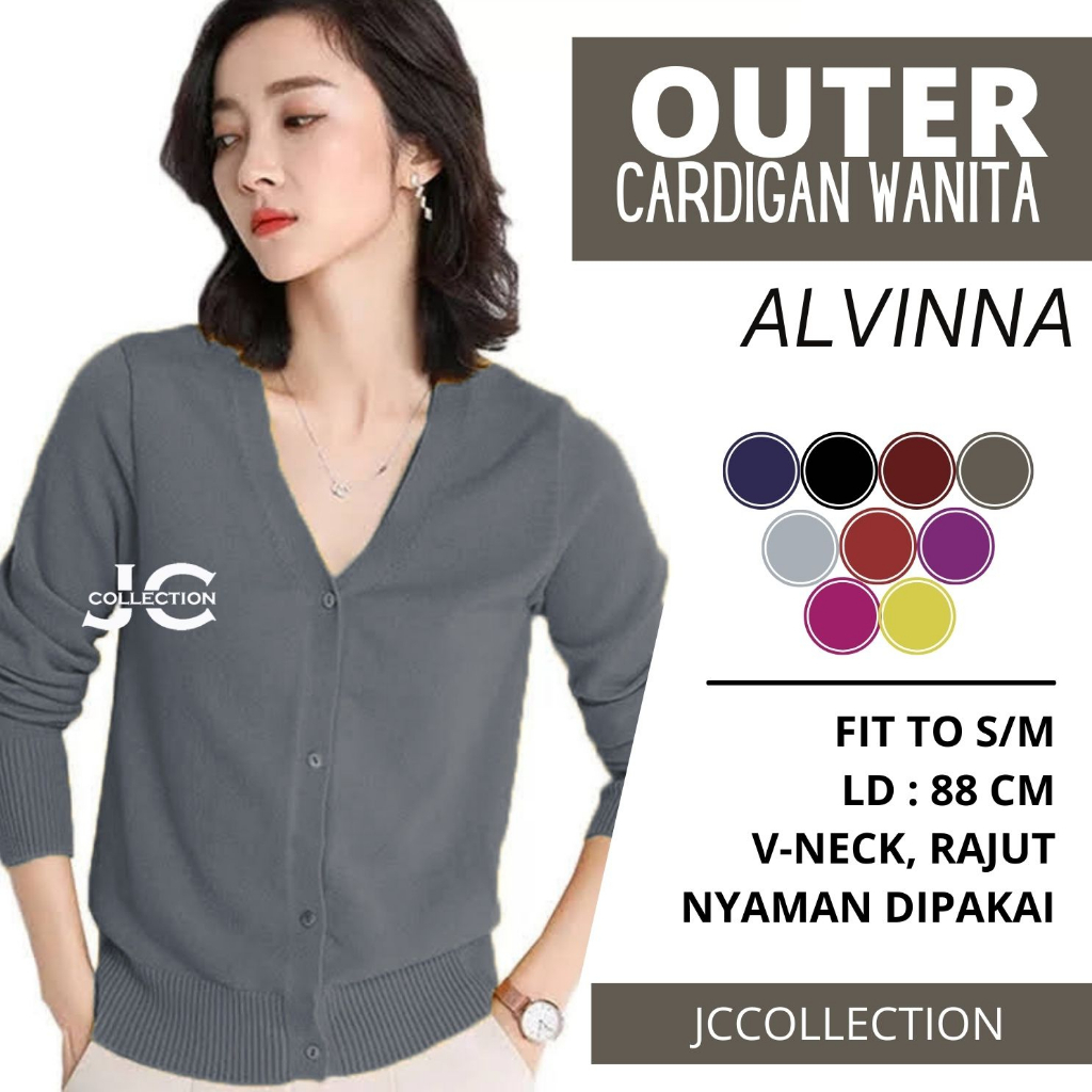 Cardigan Wanita VNeck Alvina All Size fit to S/M - JCCollections