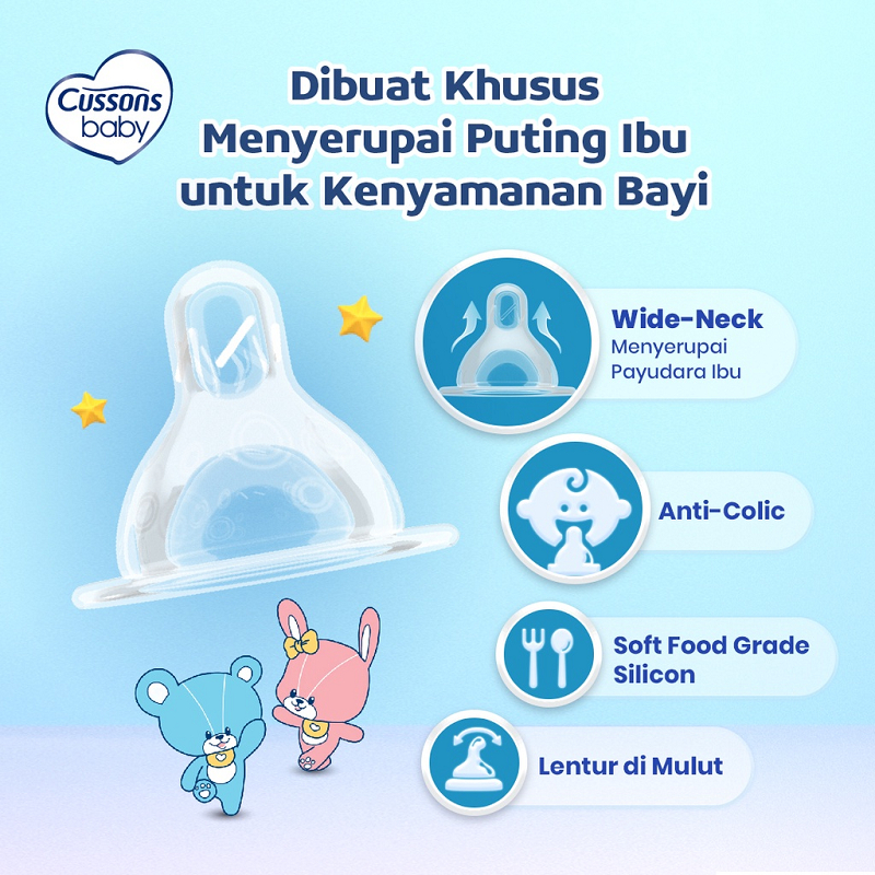 Cussons Baby Milk Bottle Wide Neck - Anti Colic - BPA Free - Lentur - Food Grade Silicon