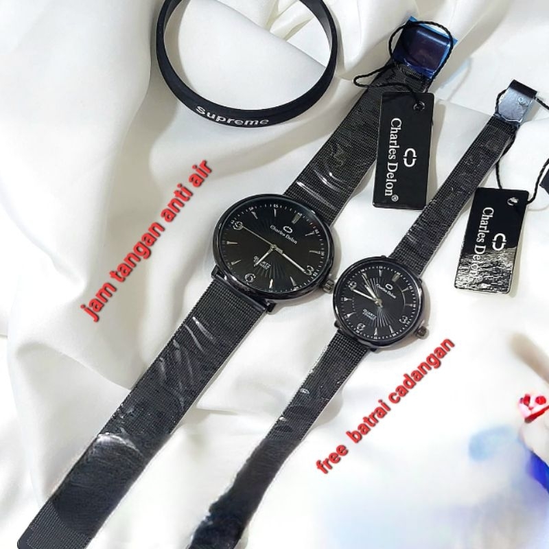 Jam Tangan Cauple Charles Delon Original Strap Rantai Pasir Tahan Air