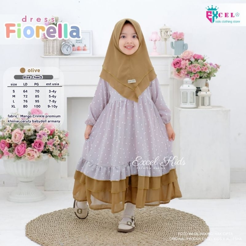 FIORELLA DRESS free jilbab ORI EXCEL KIDS | Dress+Jilbab Anak