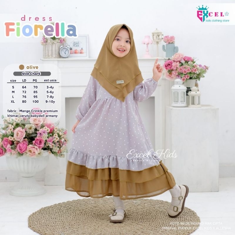 FIORELLA DRESS free jilbab ORI EXCEL KIDS | Dress+Jilbab Anak