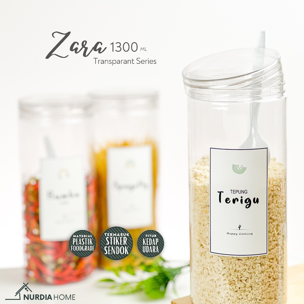 NURDIA HOME Zara Toples Bumbu 1300 ml Transparant / Tempat Bumbu / Wadah Bumbu / Botol Bumbu dapur - JT05