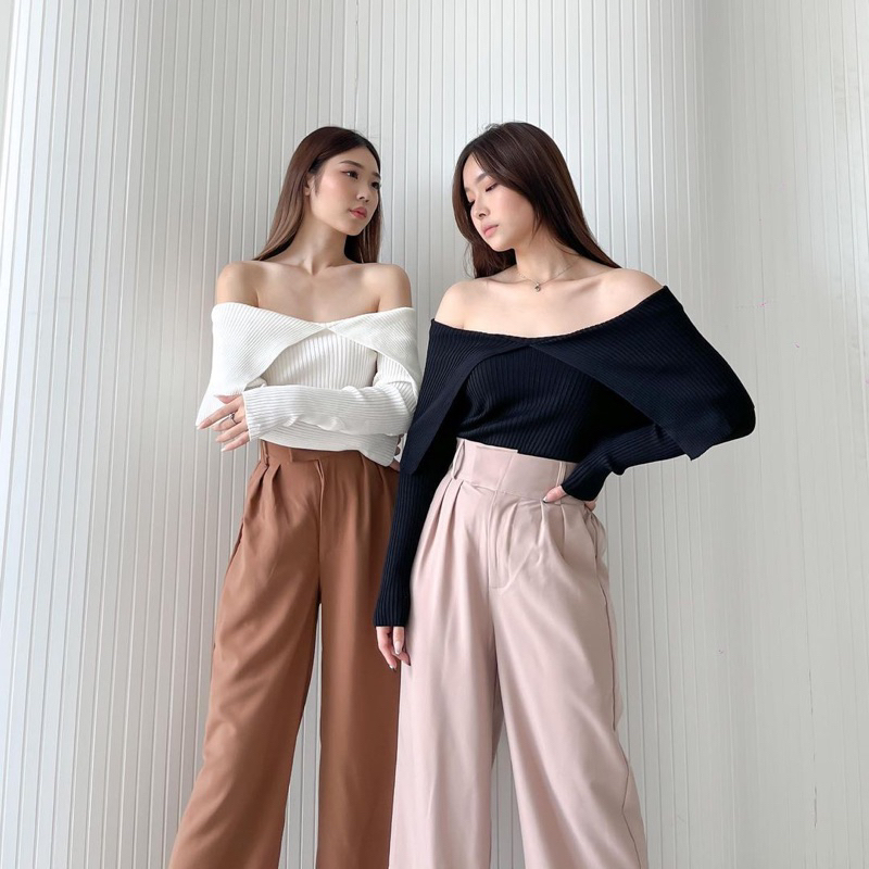 ELVAR OFF SHOULDER LONGSLEEVE KNIT TOP BLOUSE WANITA PREMIUM KOREA - TOP SABRINA PESTA TANGAN PANJANG - CASUAL TOP BASIC MEWAH - ATASAN UNTUK KONDANGAN - TOP SEXY WARNA PASTEL - HADIAH / KADO ULTAH UNTUK CEWEK