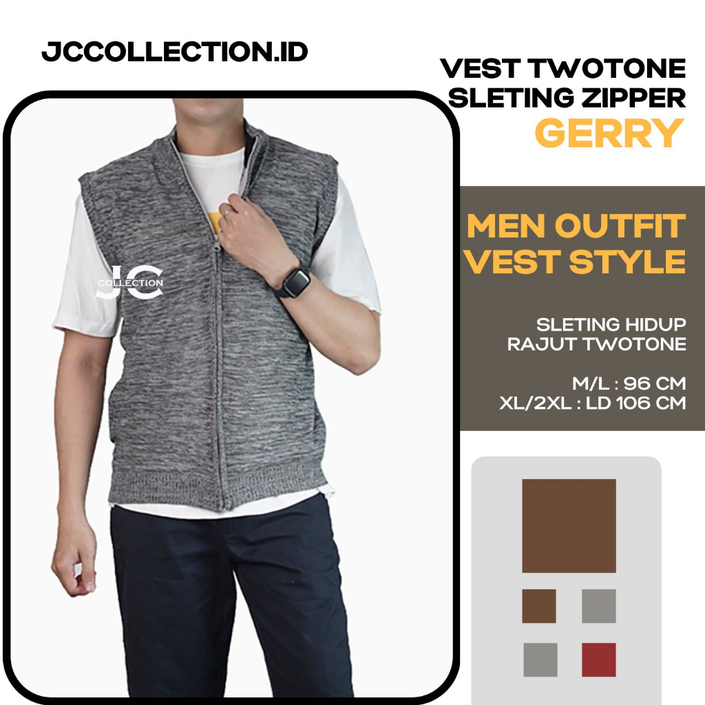 Rompi Vest Rajut seleting baju kerja Pria Knit Vest Zipper Gerry JCCollections