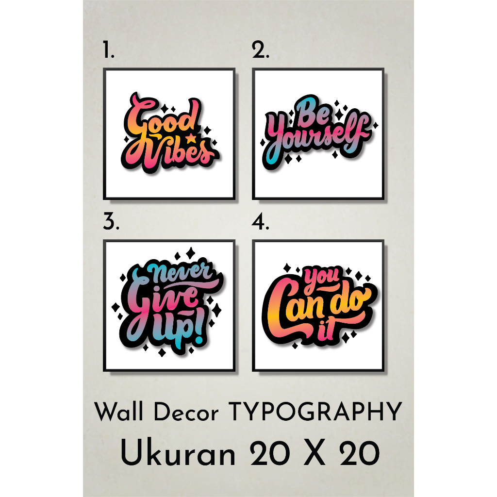 HIASAN DINDING TYPOGRAPHY KEREN UKURAN 20 X 20