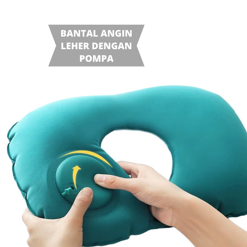 TaffSPORT - Bantal Angin Leher Model Pompa - Bantal Tiup Portable untuk Travel - Inflatable Neck Pillow for Traveling Camping Office