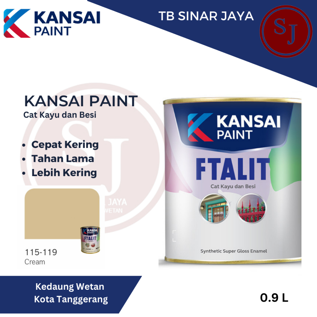 Cat Kayu dan Besi Kansai Paint Ftalit Warna Glos 1kg 115 - 119 Cream