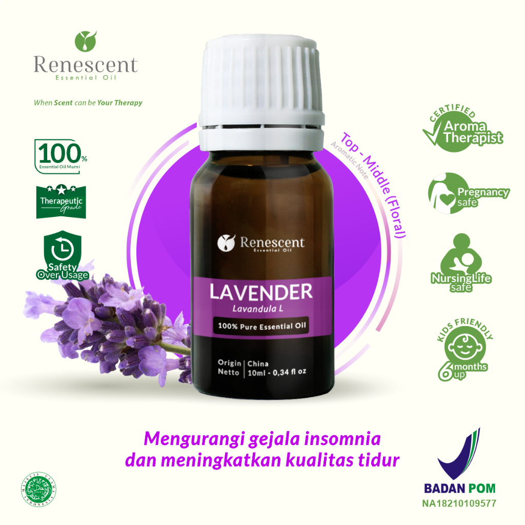 Renescent Lavender Essential Oil 10ml Diffuser Aromatherapy Humidifier Air Purifier Lilin Aromaterapi