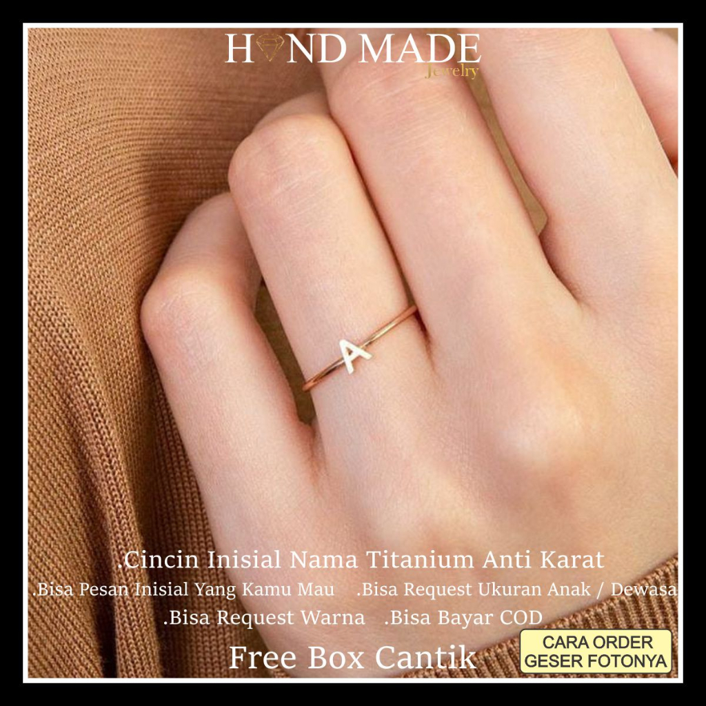 cincin inisial nama titanium anti karat anak dewasa cincin nama titanium anti karat wanita cincin titanium emas cincin anak aksesoris fashion cincin