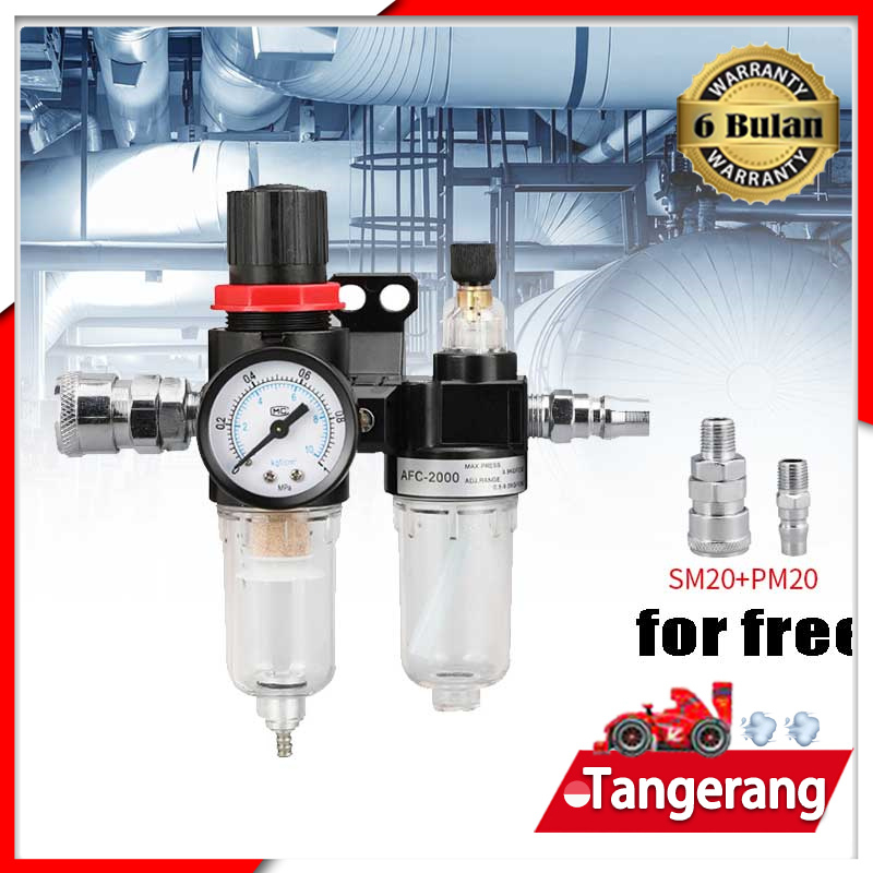 AFC2000 Air Filter Regulator Atau Saringan Kompresor Plus Coupler Sm Dan Pm Drat 1/4