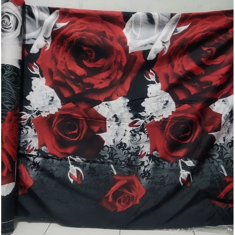 Bahan Kain Sprei Gorden Polymicro Micro Disperse Meteran Motif Black Rose