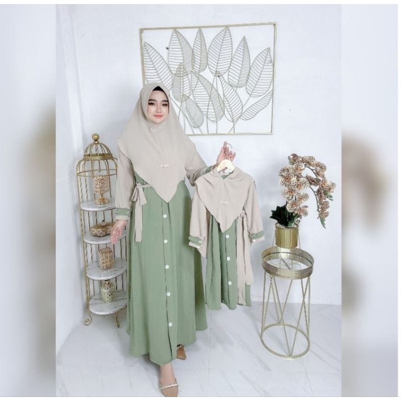 GAMIS/DRESS CRINCLE SET JILBAB COUPLE IBU DAN ANAK ORI BY GWENZA (HARGA ECER)