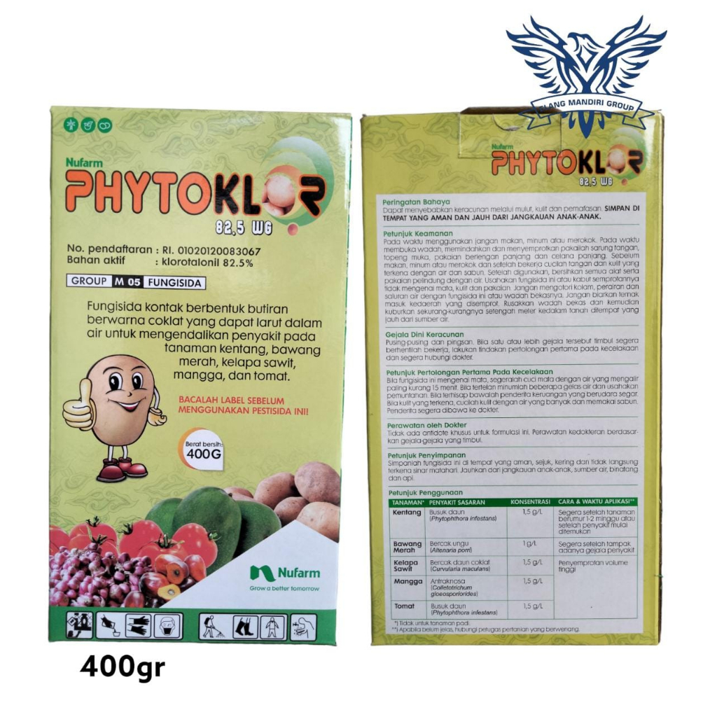 PHYTOKLOR 82,5WG 400 Gram Fungisida Kontak Klorotalonil  82.5% Pencegah Busuk Buah dan Daun