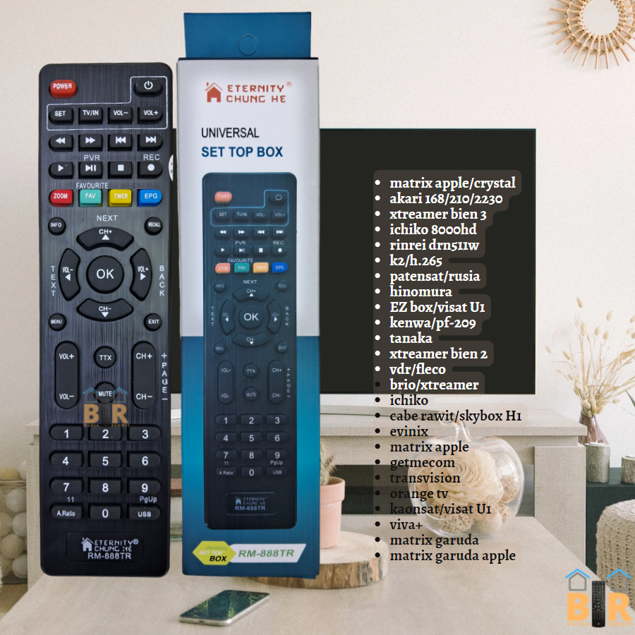 Remot Remote Multi Set Top Box UNIVERSAL DVB-T2 STB RM-888STB CH All Merk +Pairing Remot TV