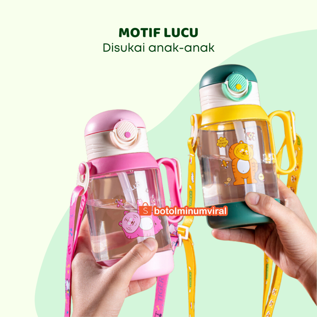 Botol Minum Anak dengan Sedotan dan Gagang 500ml BPA FREE FOOD GRADE Premium