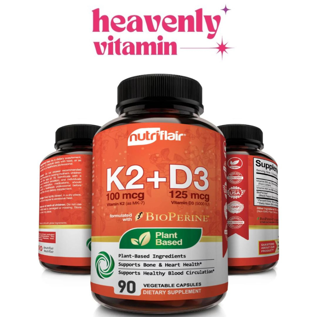 Nutriflair Vitamin K2 (MK7) 100mcg + D3 Vitamin D3 125 mcg - 90 Veg Capsules
