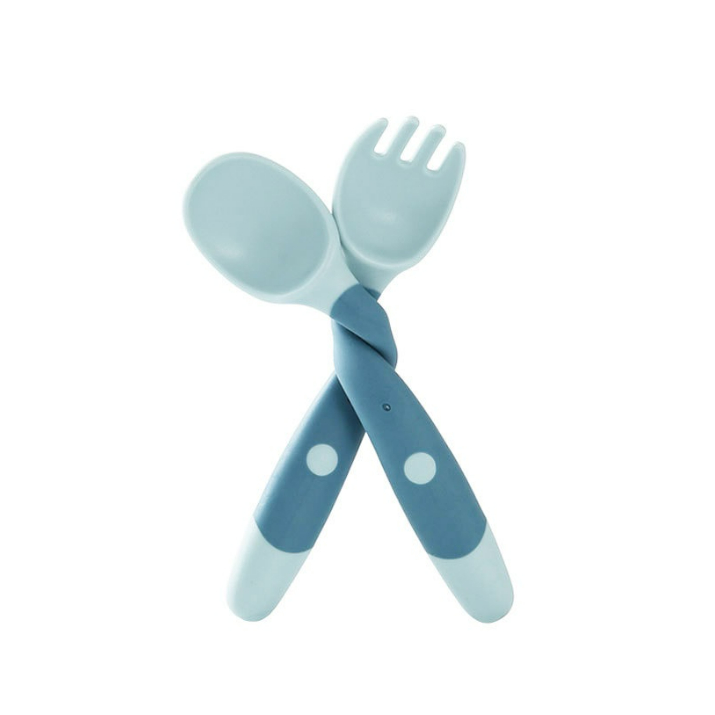 Sendok Garpu Makan Bayi Silicone MPASI BPA Free dengan Wadah / Spoon and Fork Flexible CBKS LC