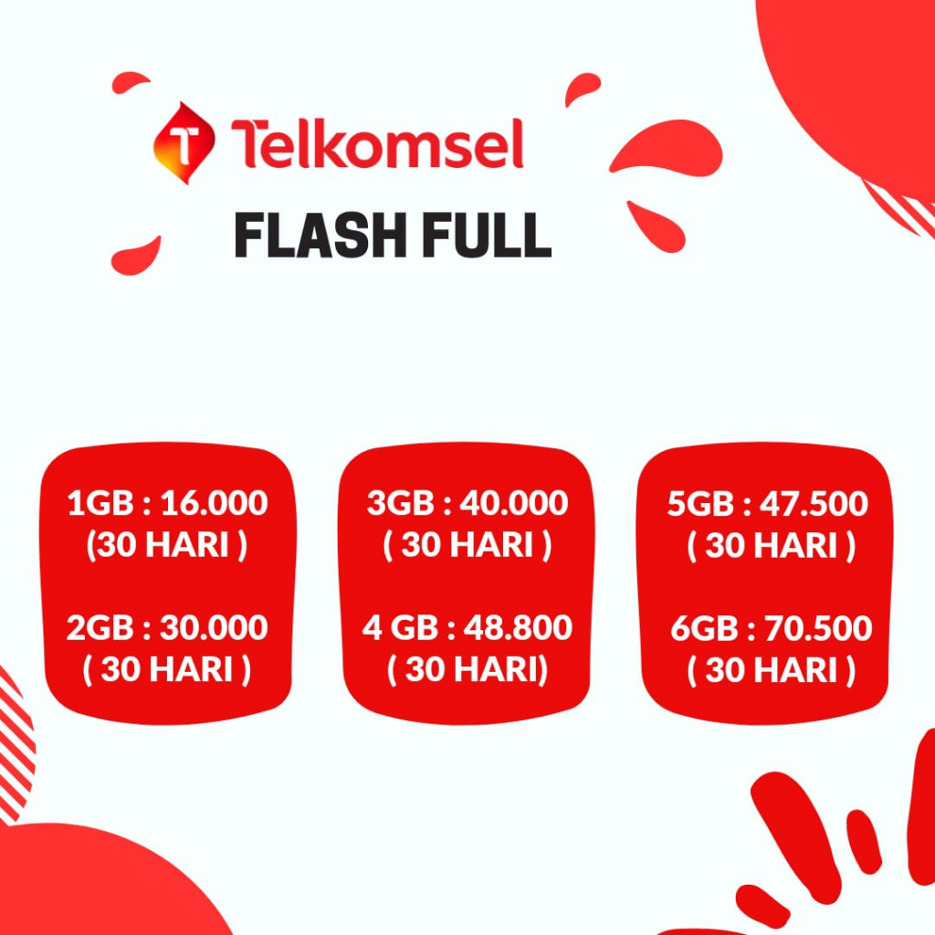 Paket Data TELKOMSEL FLASH FULL 1GB | 2GB | 3GB | 4GB | 5GB | 6GB | 7GB | 8GB | 9GB | 10GB