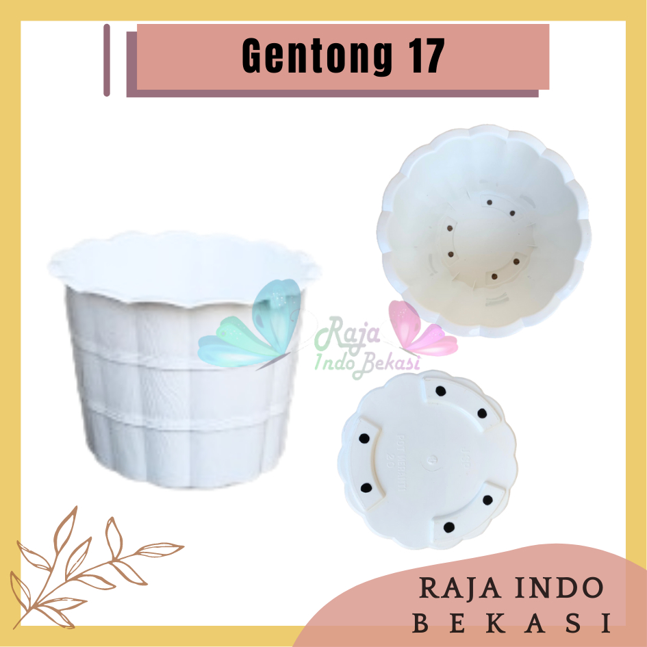 RajaIndoBekasi Pot SHALLOM COUNTRY 17 20 pot bunga putih motif gentong kayu tebal cantik murah bagus motif serat kayu