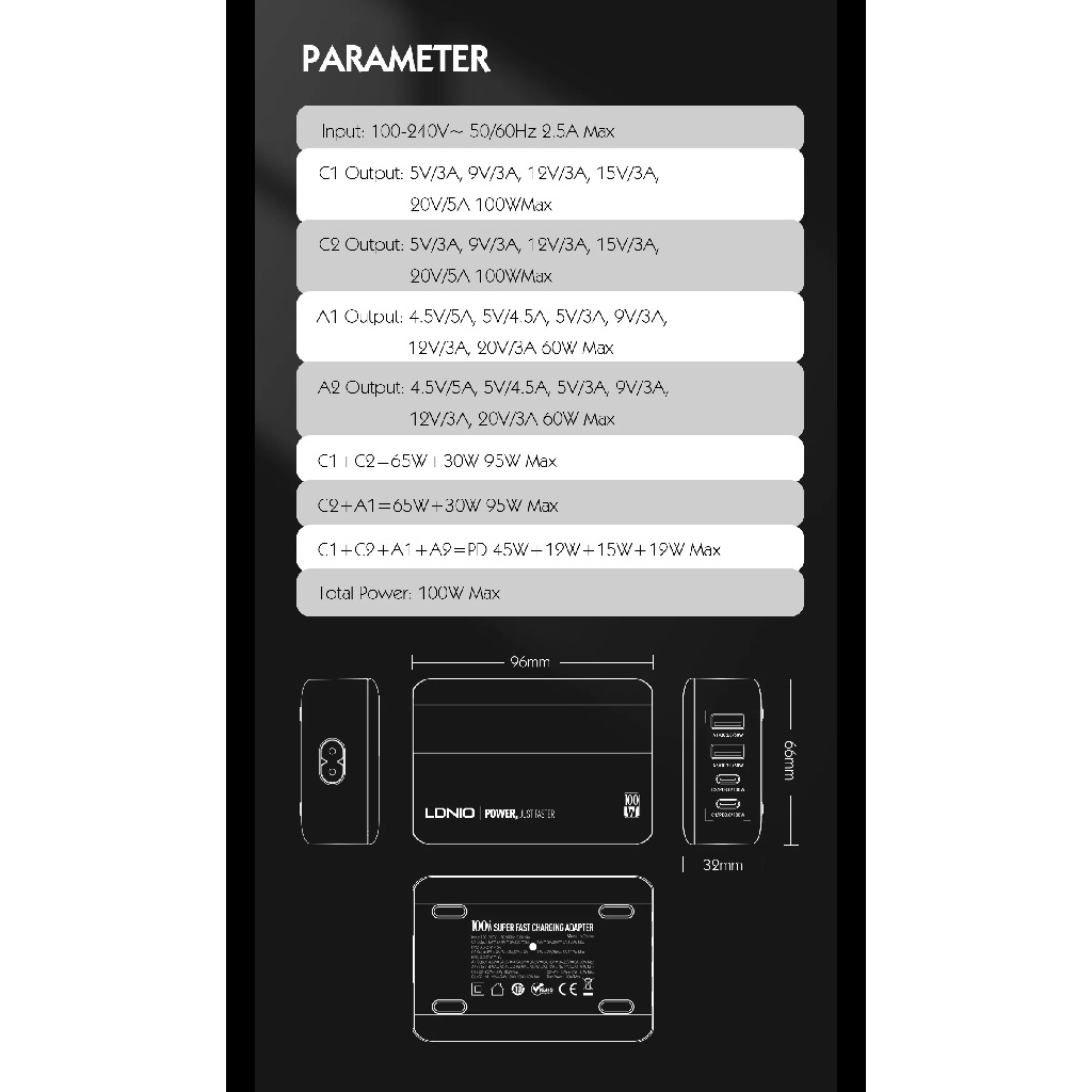 LDNIO A4809C - Super Charging Desktop Charger 4 Port - GaN 100W PD