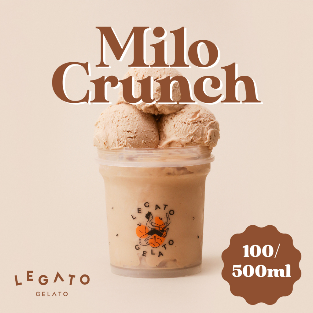 

LEGATO GELATO - Milo Crunch Pint 500 mL Cup 100 mL Ice Cream Gelato Dessert Es Krim Eskrim 500mL 100mL Frozen Cemilan Creamy Fresh Sweet Manis Refreshing Murah