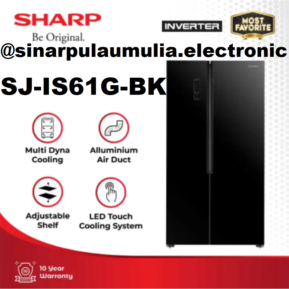 Sharp Kulkas 2 Pintu Side by Side 563 L Inverter - SJ IS61G BK / SJ IS 61G BK / SJIS61BK / SJIS61G B