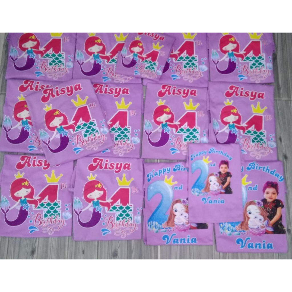 kaos anak perempuan mermaid birthday couple anak dan dewasa bisa couple custom design ultah bisa mod