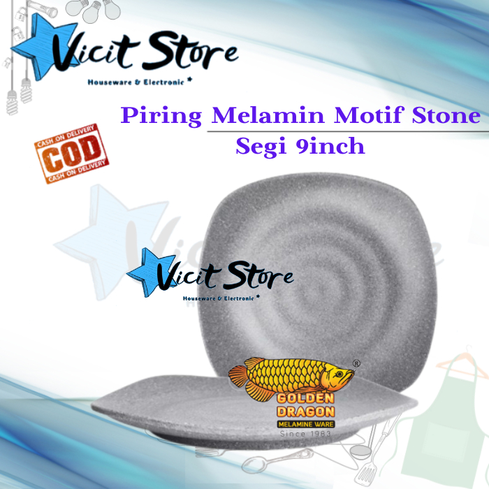 Piring Melamin Motif Stone Segi 9inch/Piring Cafe/Restoran Motif Stone