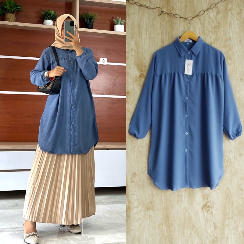 [COD] Shazfa.apparel - Pakaian Baju Wanita Muslim Terhits Alisya Tunik Bahan Crinkle By Zalfa Outfit