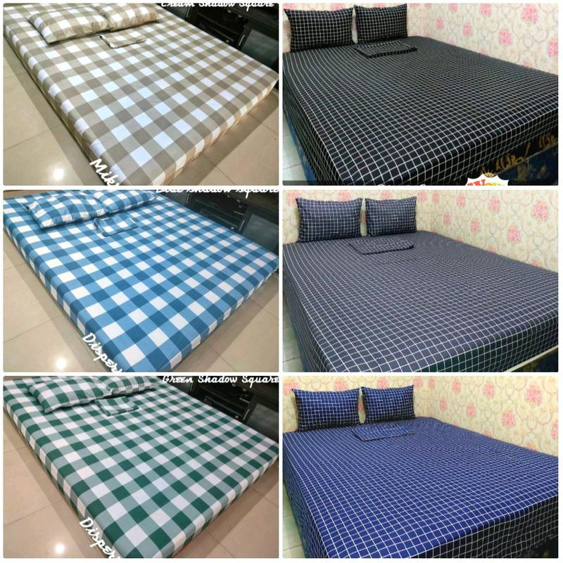 SPREI AESTHETIC KOTAK KOTAK BONUS SARUNG BANTAL DAN GULING UKURAN 90x200 120x200 160x200 180x200