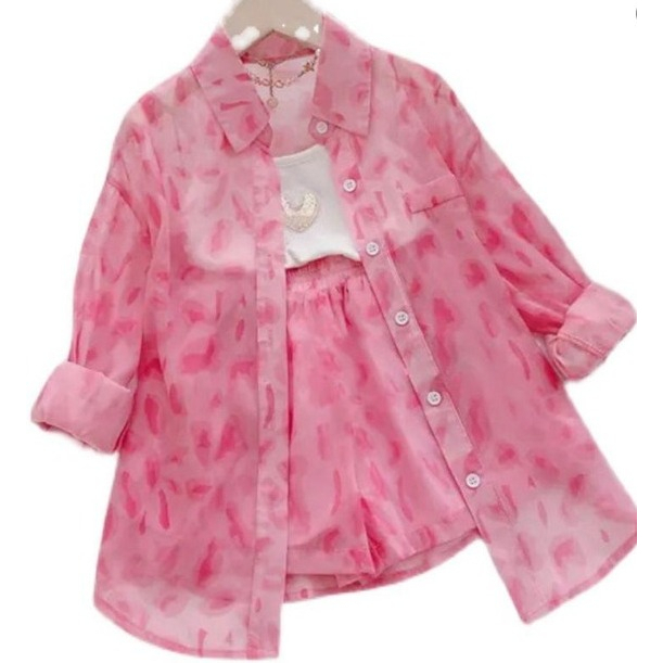 Setelan 2 in 1 Celana Dan Blazer Kancing Anak Perempuan Warna Pink