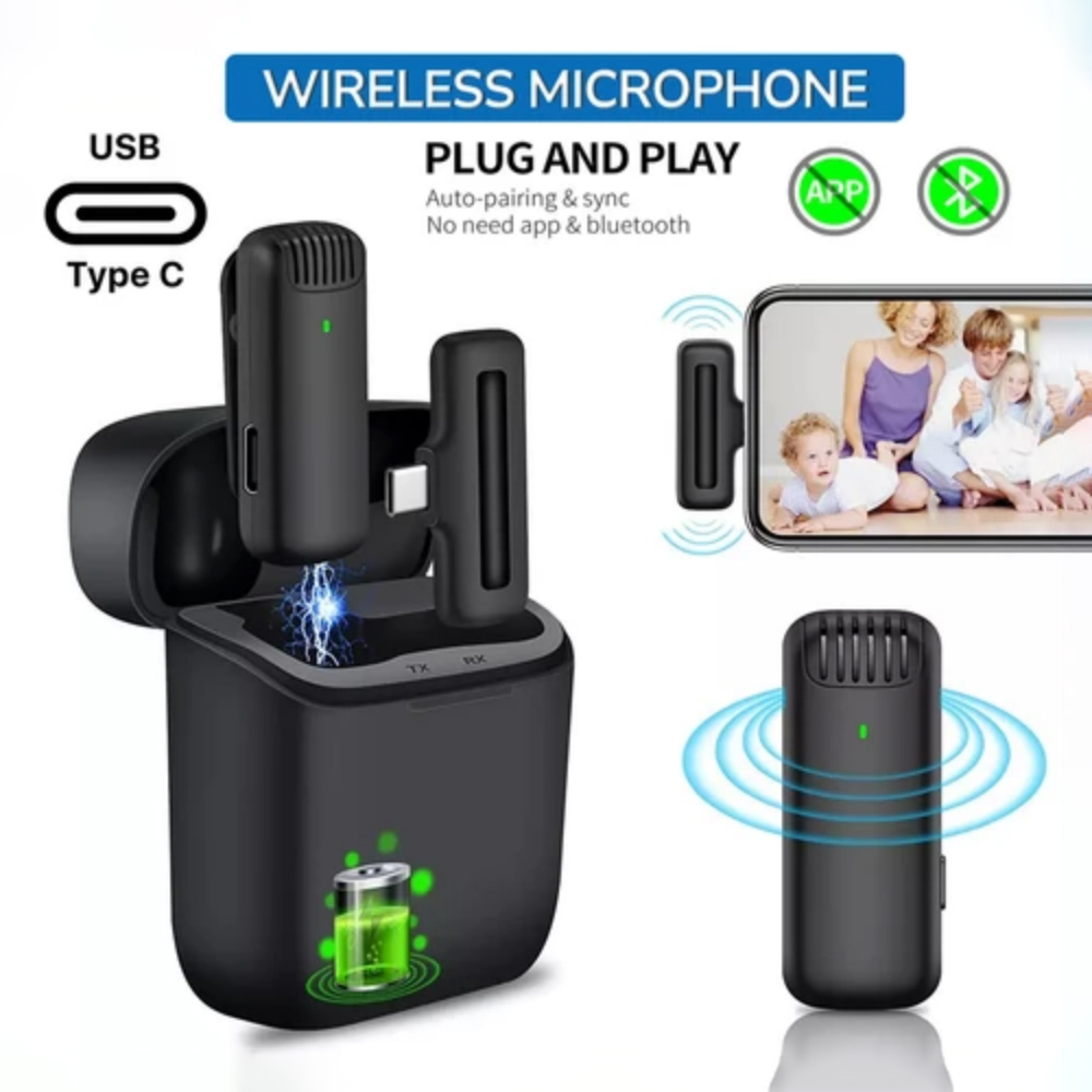 Wireless Dual Lavalier Microphone Plug &amp; Play Lapel Mic with Charging Case Mikrofon for TikTok YouTube Facebook Live Stream Vlog