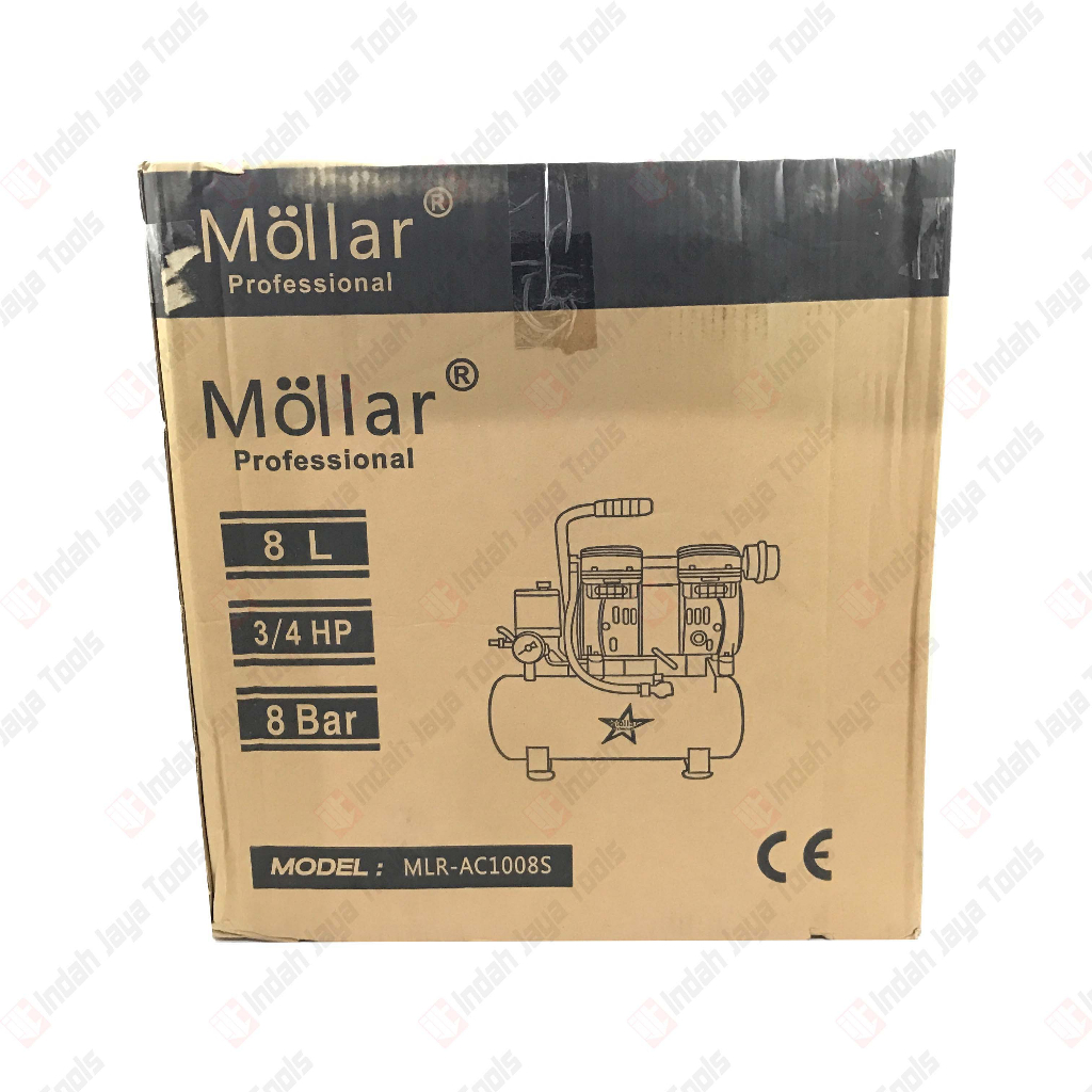 MOLLAR AC1008S Kompresor Angin SILENT 3/4 HP 8 Liter Oilless Oiless