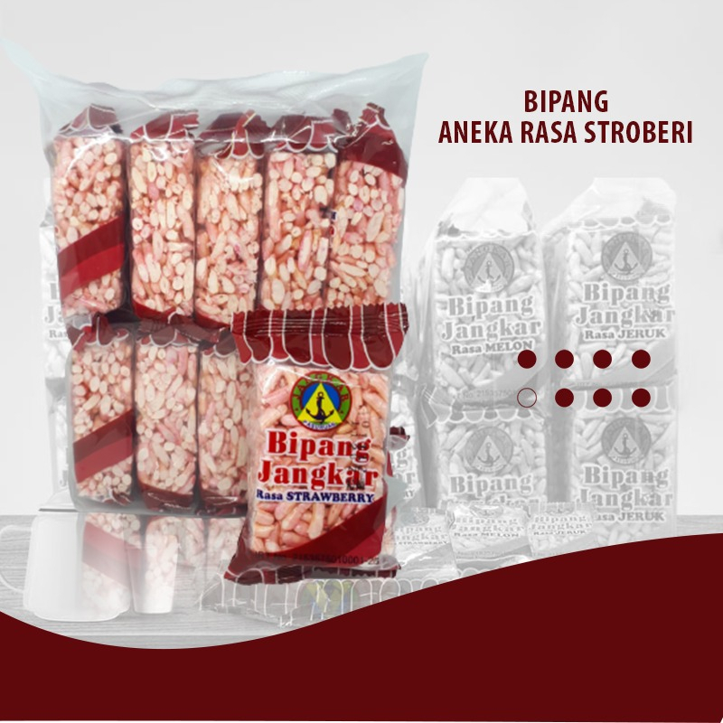 

BIPANG/JIPANG/PUFF RICE JANGKAR PASURUAN ANEKA BUAH RASA STRAWBERRY ISI 10 PCS CAMILAN