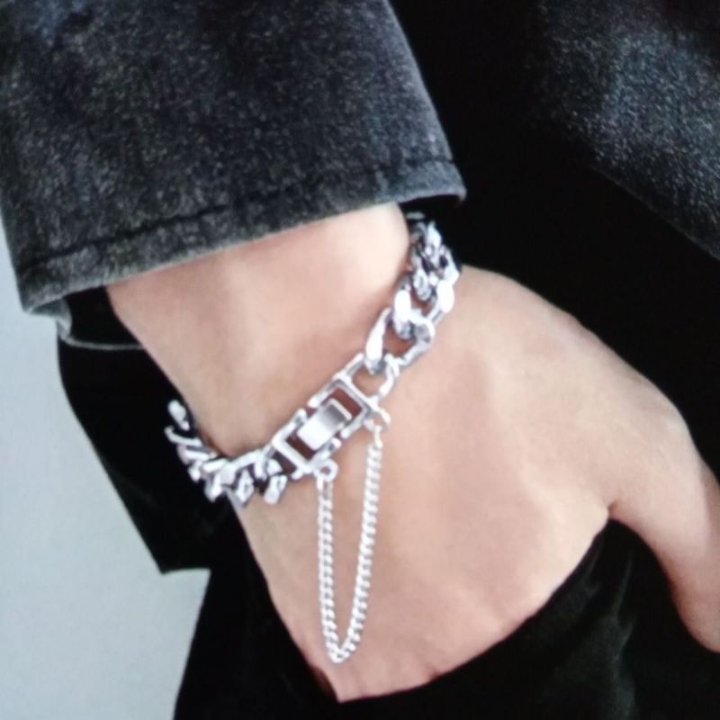 gelang rantai pria titanium silver/stainless steel pria