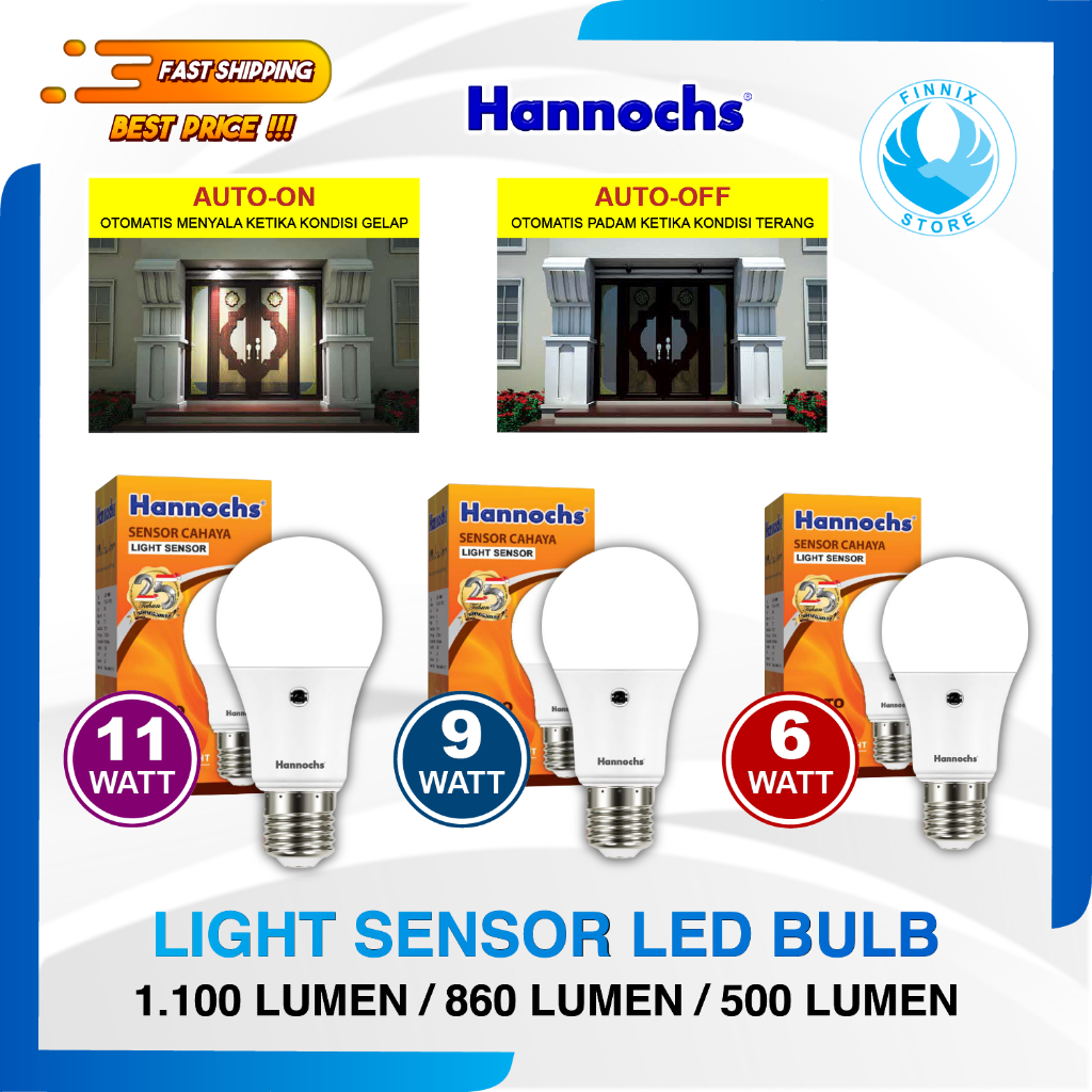 Hannochs Light Sensor 9 Watt Bola Lampu Bohlam LED Sensor Cahaya