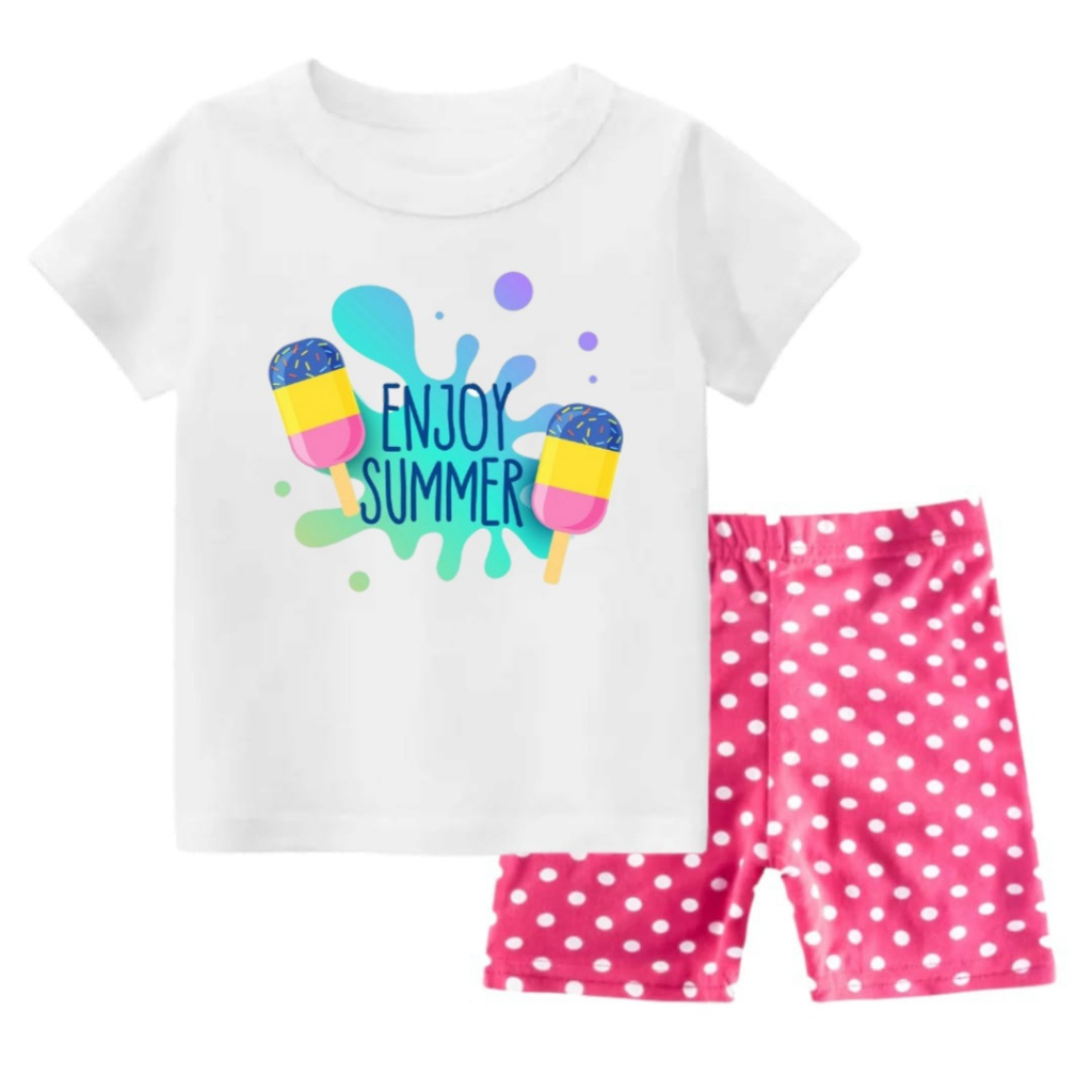 Rdkidzid SET Pendek Anak Perempuan Motif Enjoy Summer