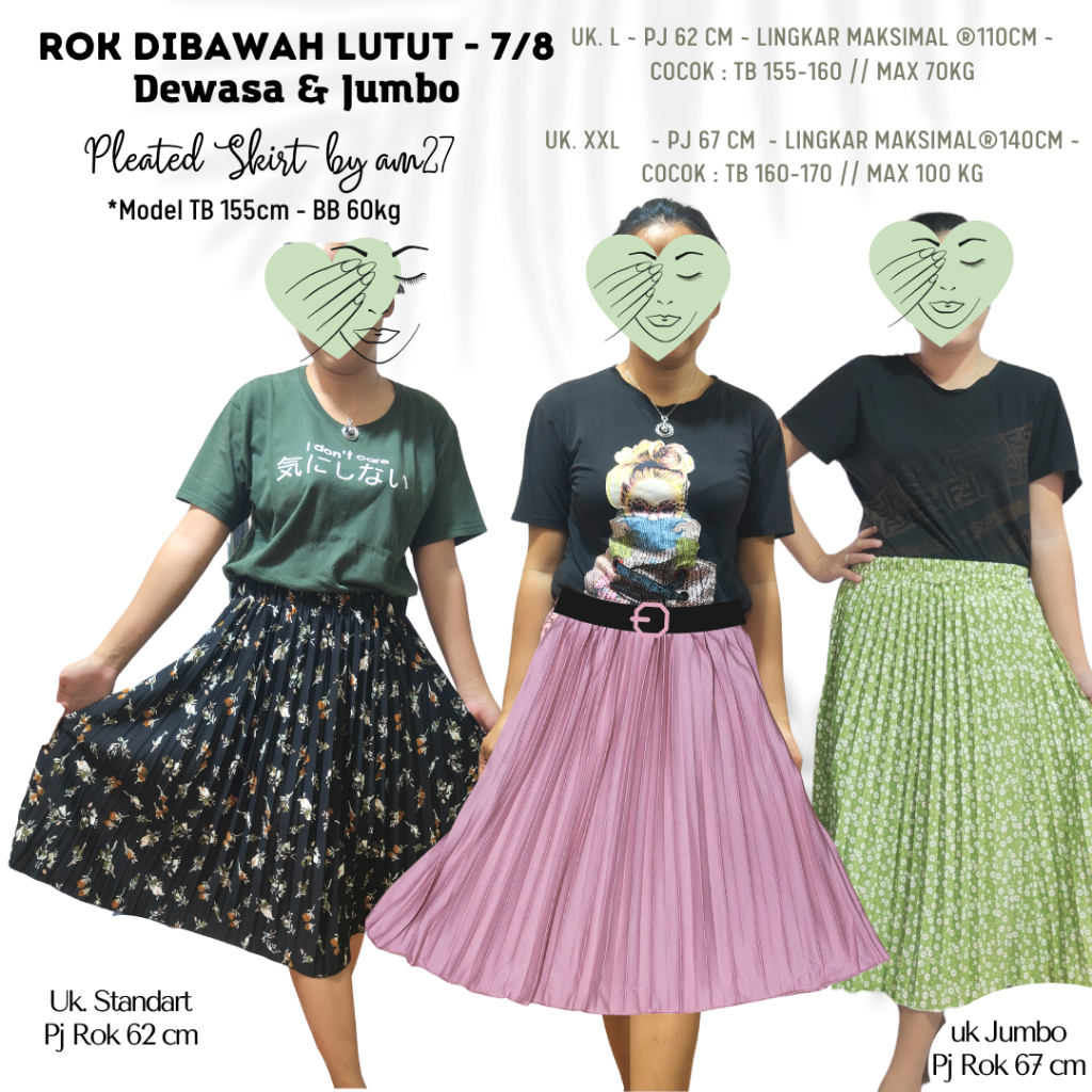 AM27 ROK 7/8 MIDI BIG SIZE - ROK PENDE Plisket Payung - Dewasa JUMBO Motif Lily Aqila dan Polos ROK KOREA