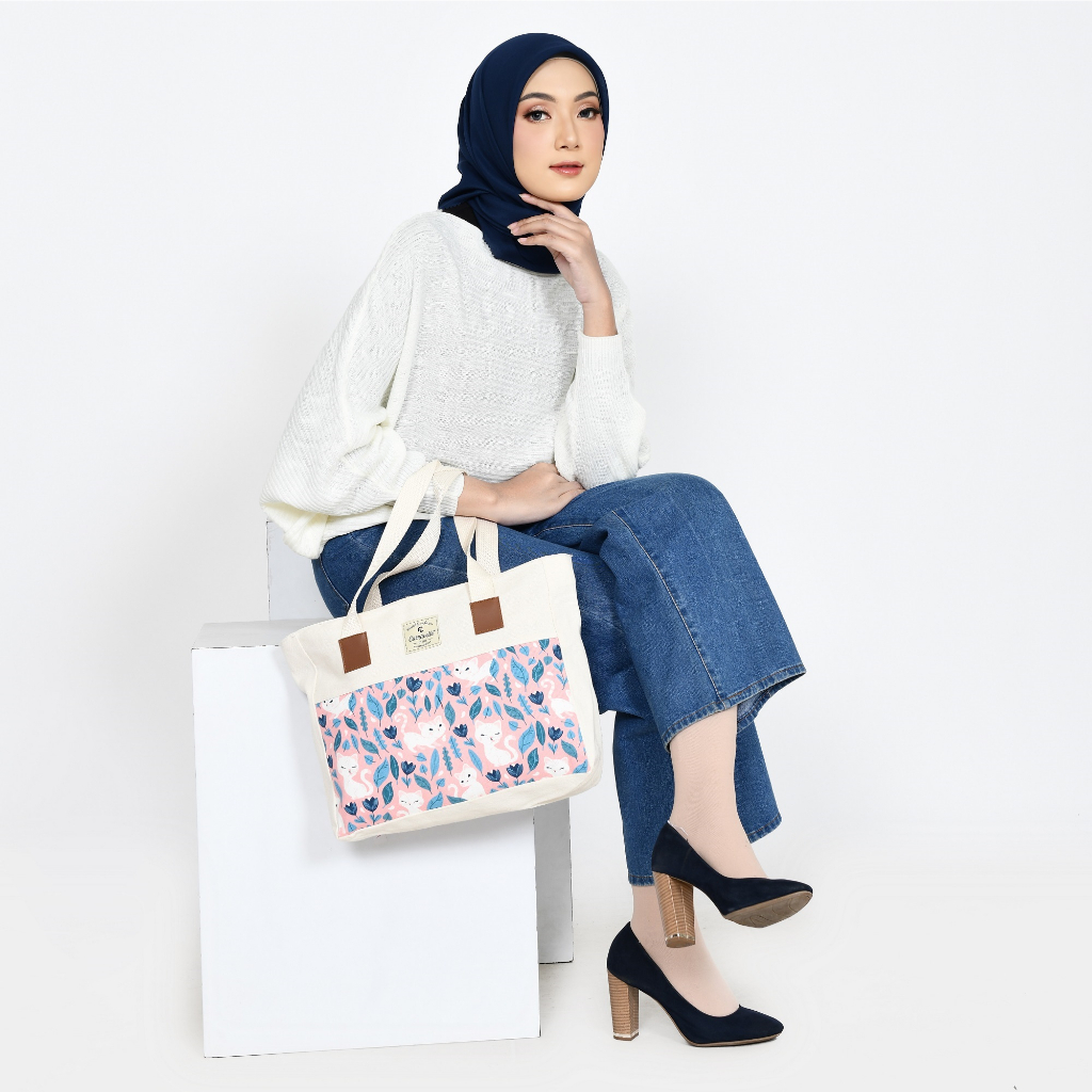 Tas Tote Bag kuliah wanita Aesthetic resleting bahan kanvas sueding corduroy polos dan canvas motif bisa custom untuk nudie bag seminar gift dan souvenir perempuan