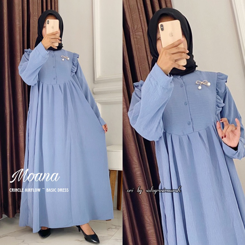 Moana Gamis Crincle Airflow Ld110cm/Gamis Polos Crincle/Gamis Simple Premium