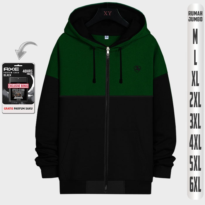 Jaket Pria Black Horse Gren Botle Black Oversize 2XL 3XL 4XL 5XL 6XL Jaket Switer Pria Big Size