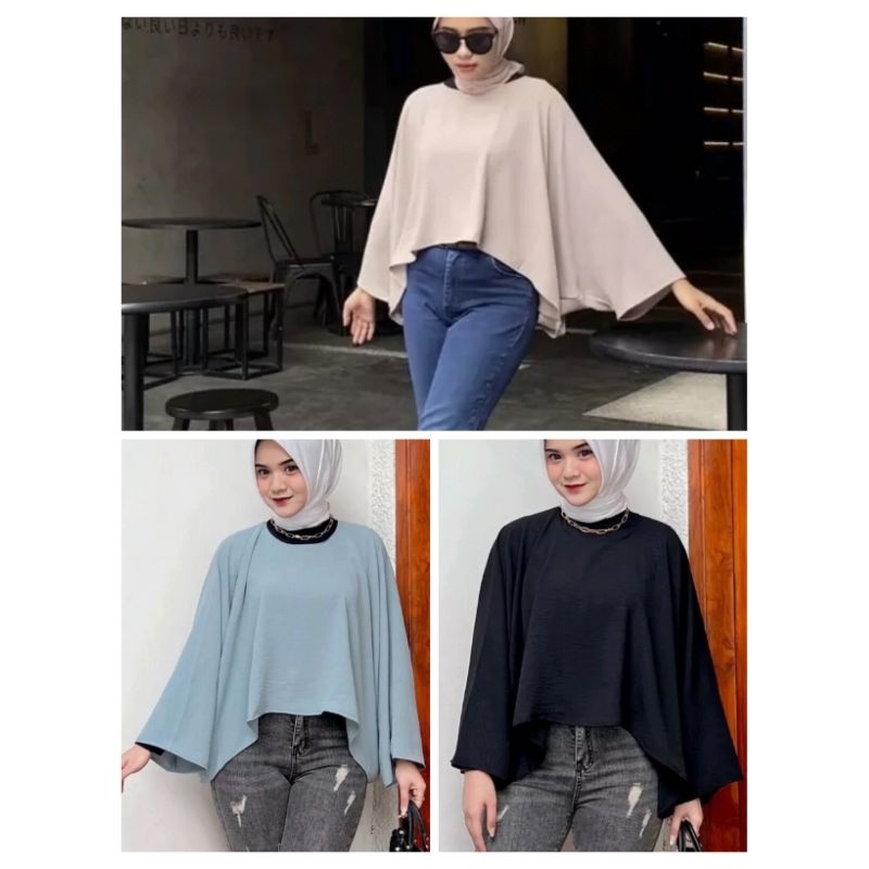 Blouse Batwing Bahan Crinckle Air flow Atasan Simple Baju Wanita All size