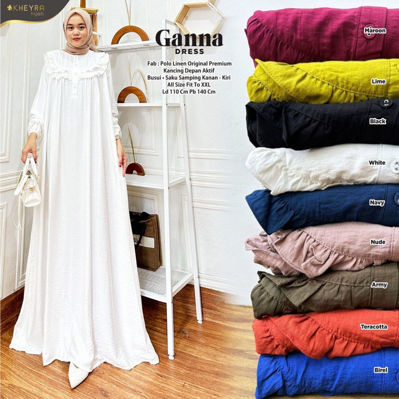 Ganna dress by ALILA dan KHEYRA HIJAB ORIGINAL BERLABEL (dress gamis maxi polos bahan polo linen)