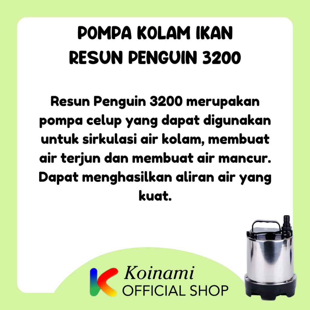 RESUN PENGUIN 3200 / pompa kolam ikan koi / sirkulasi air / filter 3200 liter 3.2 meter 80watt