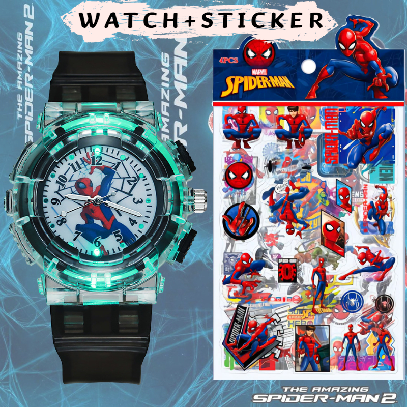 【Free box】Spiderman Jam Tangan Anak Laki-Laki LED Light Jam Tangan Anak untuk Siswa Laki-laki Jam Tangan Analog