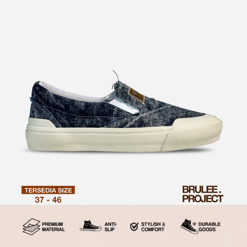 Brulee.Project Slip On Denim Washed - Black | Sepatu Slip On Berbahan Denim